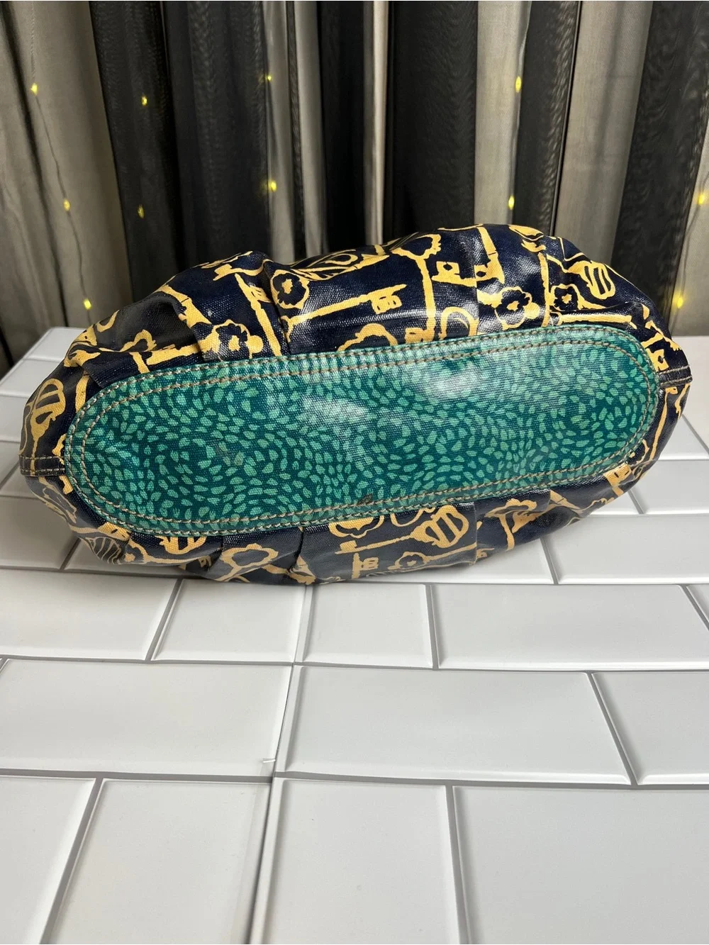 Fossil Keyper Purse with Key Print and Teal Top Panel